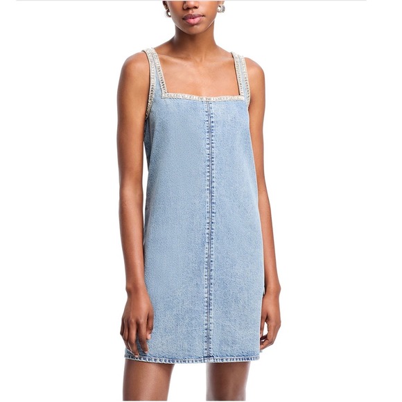 catalina crochet maxi dress Denim Button-Front Midi Dress in Medium-denim main image 0